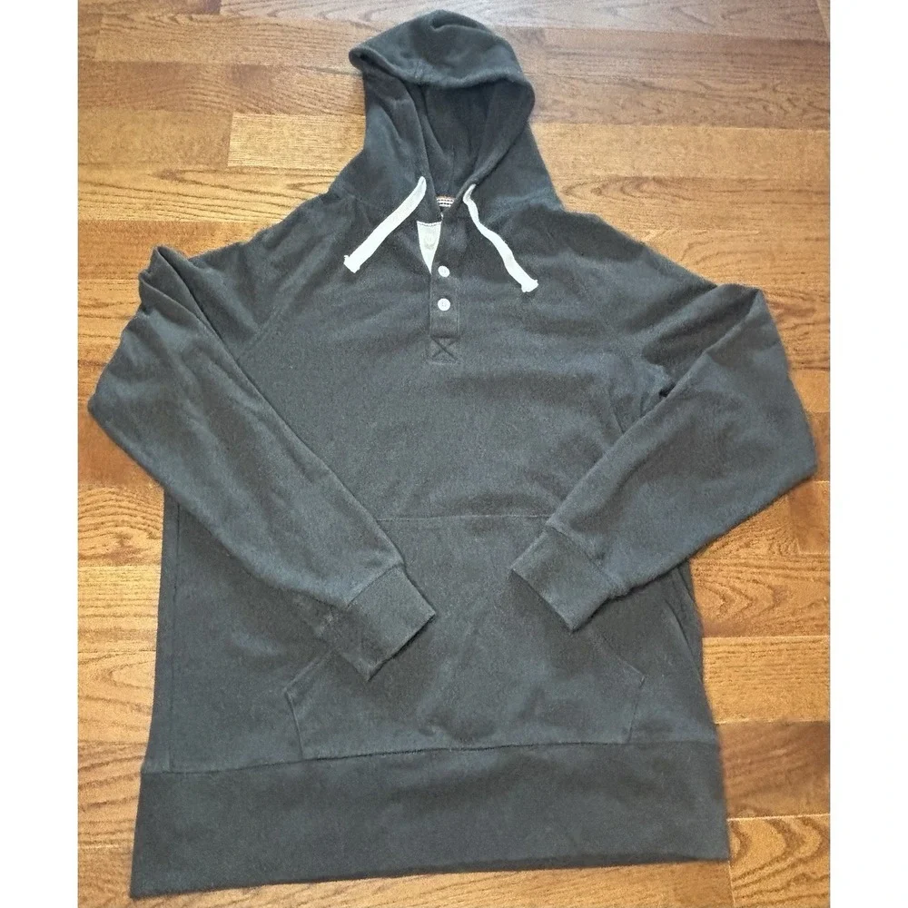 THE NORMAL BRAND HENLEY PULLOVER HOODIE Grey MENS Size Medium M Bear Logo